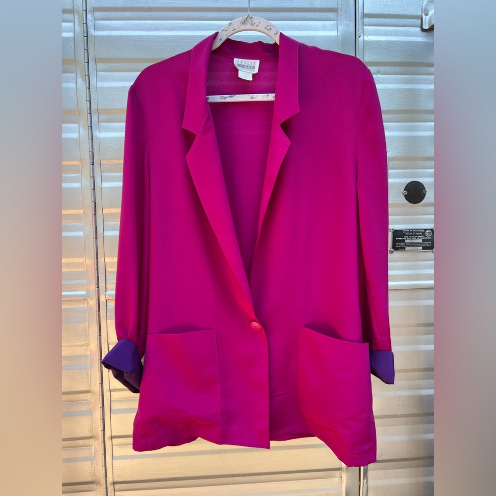Vintage hot pink/magenta shirt jacket with purple sleeve detail